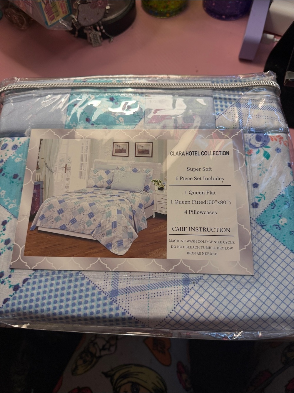 Hotel Collection Patchwork Blue and White 6-Piece Bedding Set